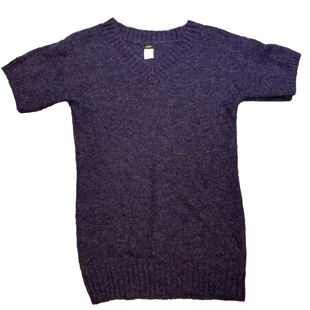 J.Crew Sweater Women's Sz M Dark Purple Knitted Short Sleeve V-Neck Mohair Wool‎